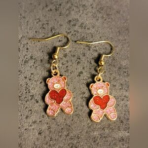 Handcrafted Pink and Red Bear Earrings